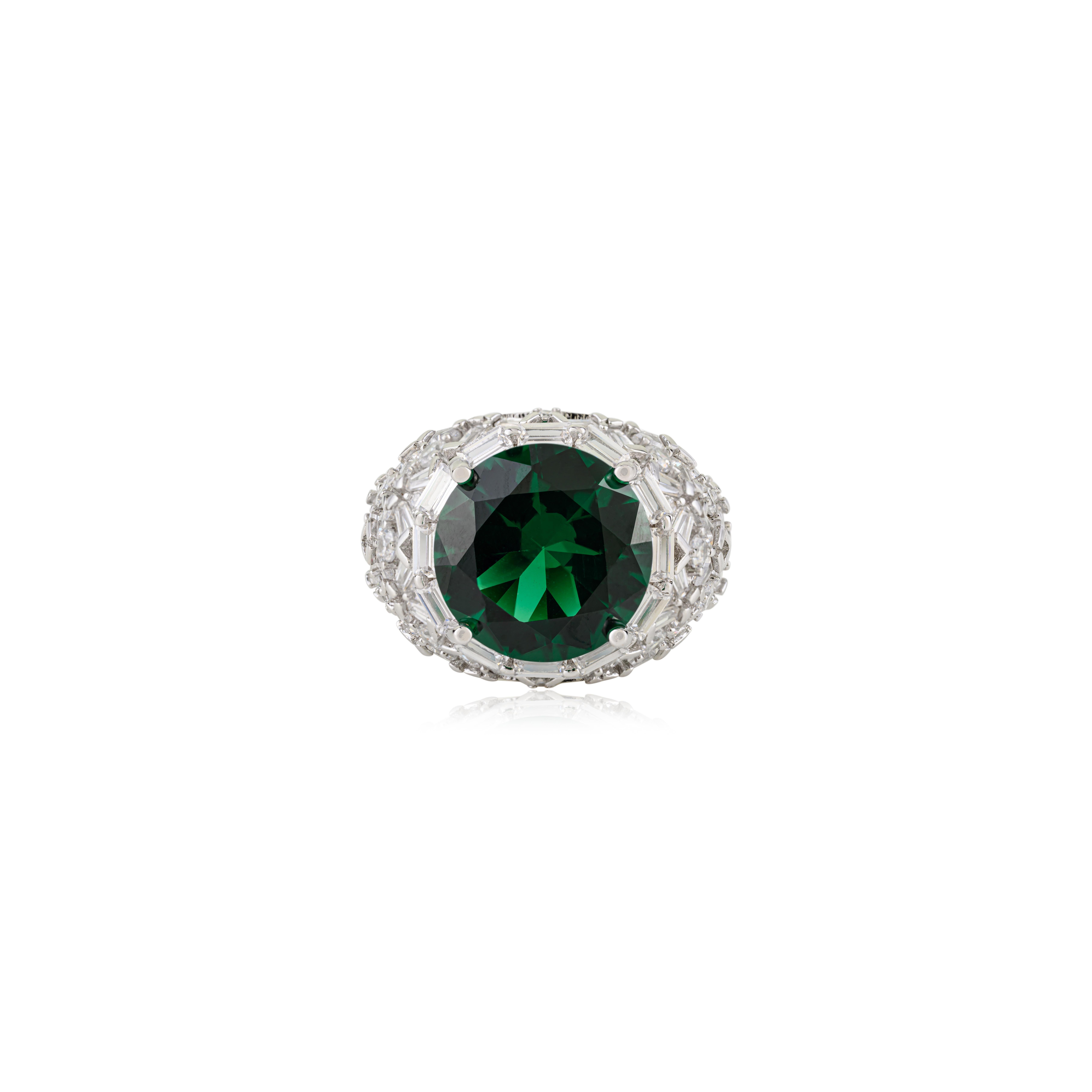 Silvorra Vintage Inspired 925 Silver Green 
White Cubic Zirconia Cocktail Ring