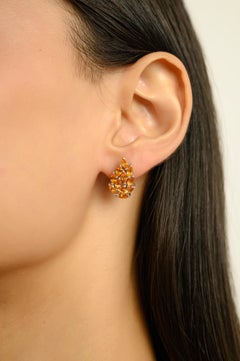 Silvorra Vintage Inspired 925 Silver Marquise-Cut Citrine Leaf Stud Earrings
