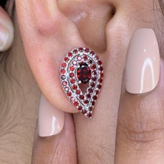 Silvorra Vintage Inspired 925 Silver Natural Garnet Teardrop Halo Stud Earrings