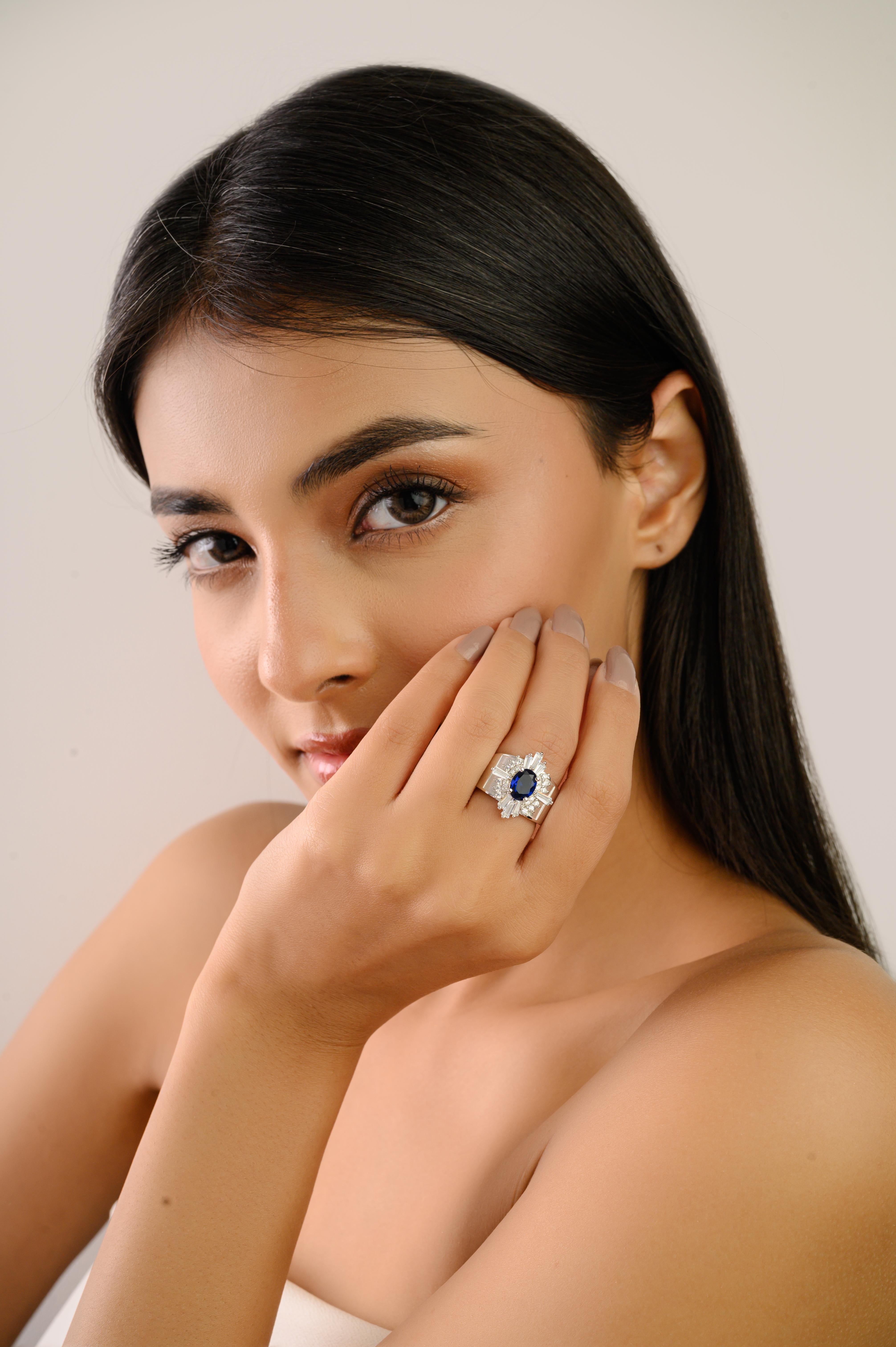 En venta: Silvorra Anillo de Plata 925 Inspirado en la Época con Circonita Cúbica Azul Profundo y Blanca  3