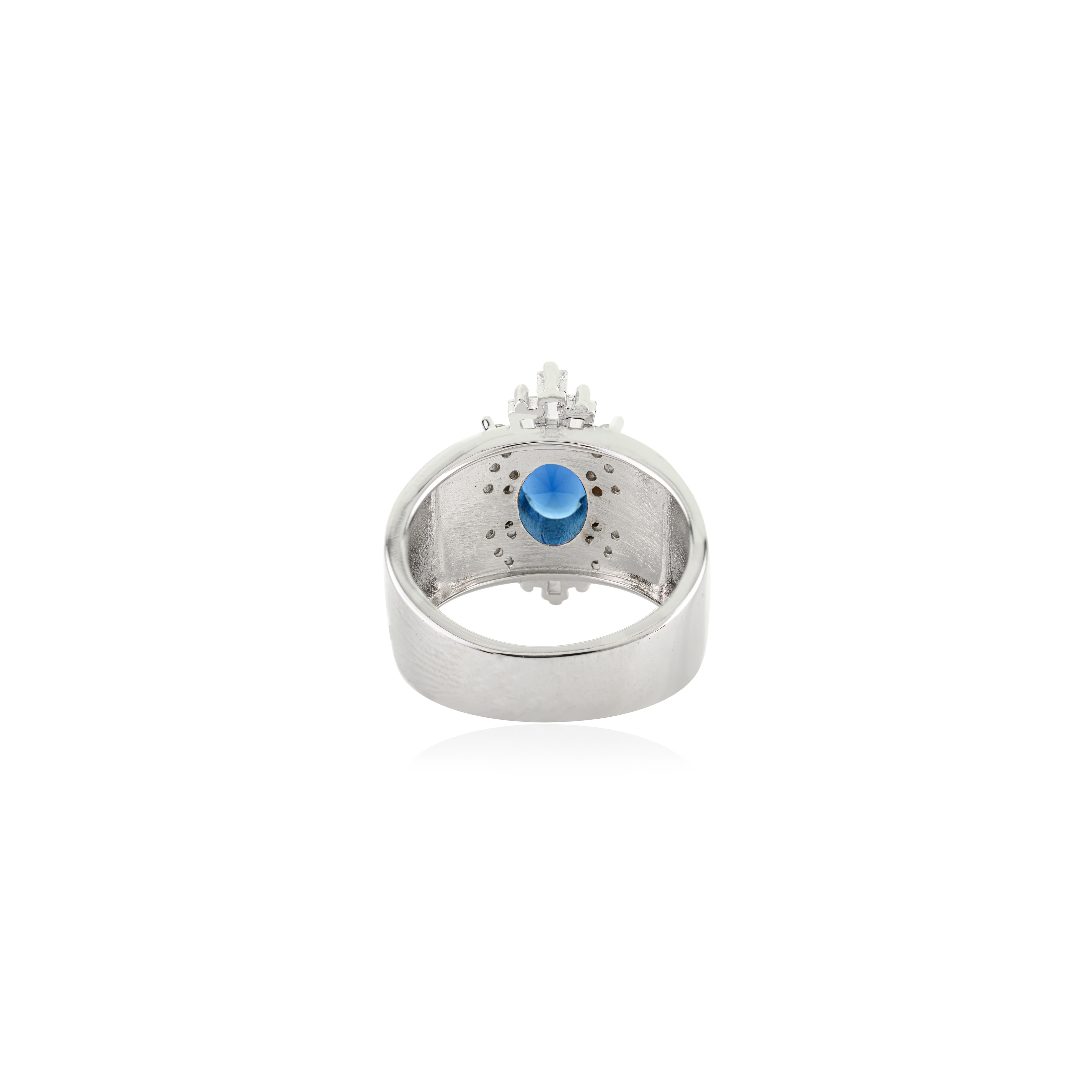 En venta: Silvorra Anillo de Plata 925 Inspirado en la Época con Circonita Cúbica Azul Profundo y Blanca  6