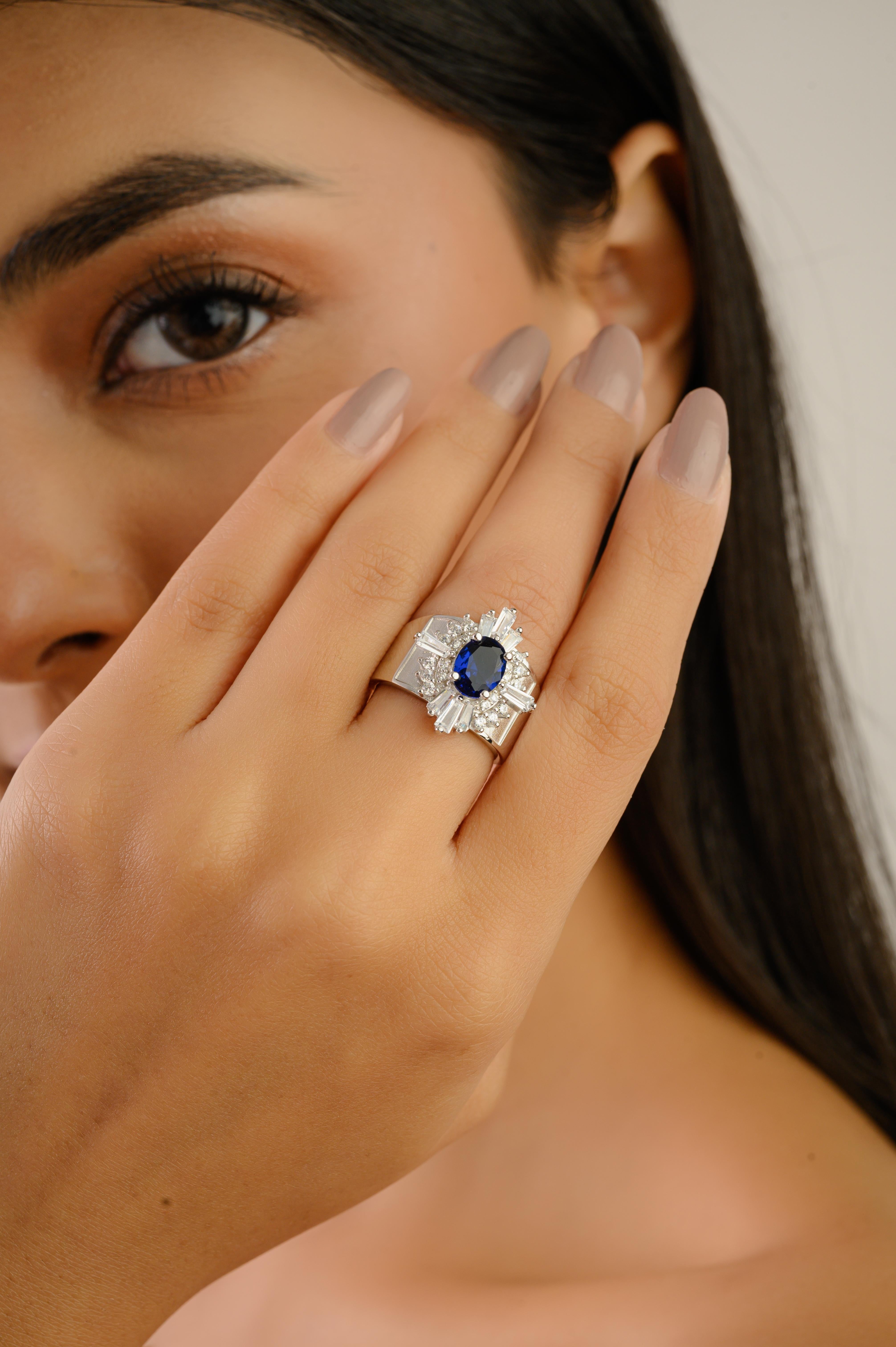 En venta: Silvorra Anillo de Plata 925 Inspirado en la Época con Circonita Cúbica Azul Profundo y Blanca  9