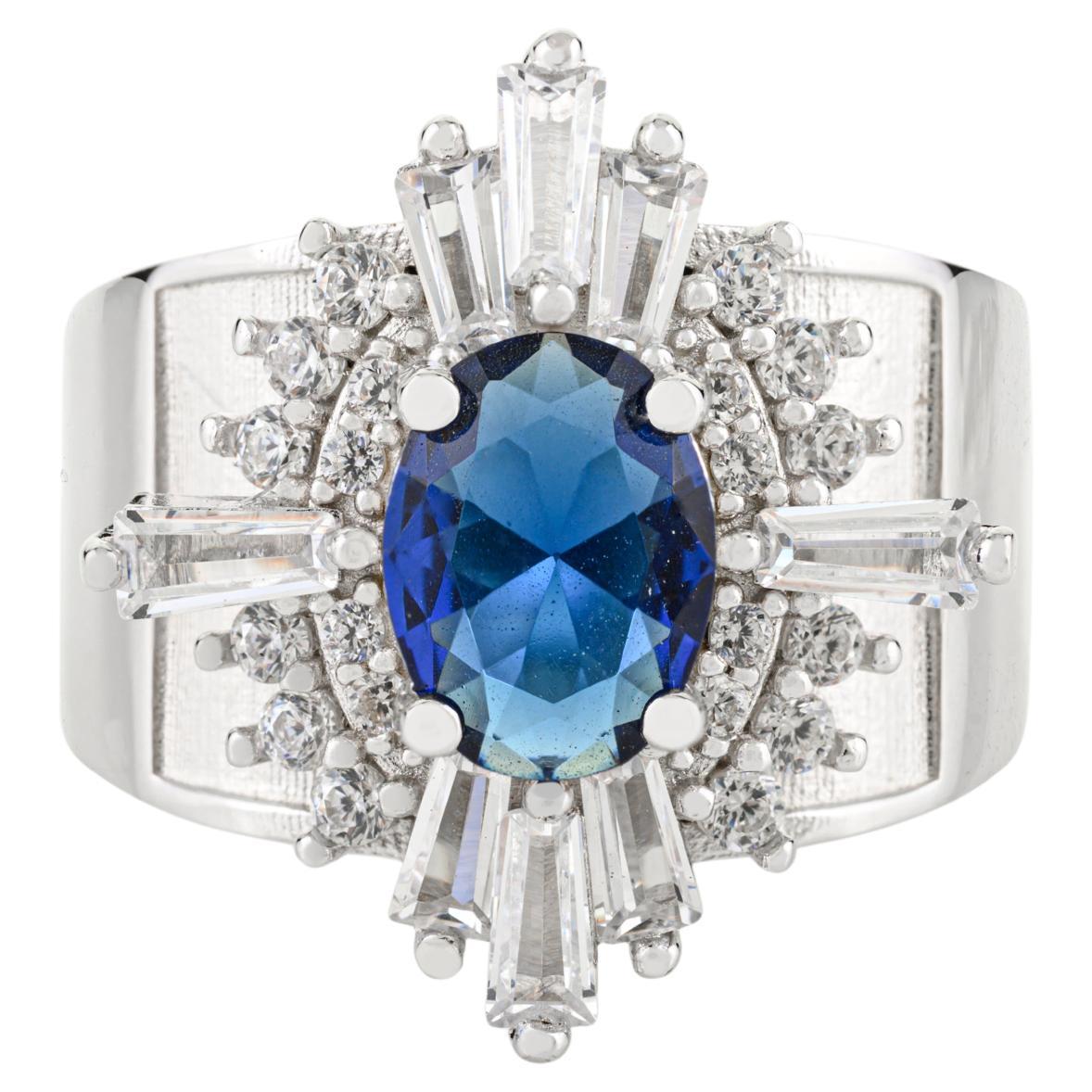 Anello Silvorra d
ispirazione vintage in argento 925 con zirconi bianchi e blu profondo