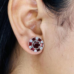 Silvorra Vintage Inspired 925 Sterling Silver Garnet Cluster Stud Earrings