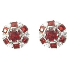 Silvorra Vintage Inspired 925 Sterling Silver Garnet Cluster Stud Earrings Silvorra Vintage Inspired 925 Sterling Silver Garnet Cluster Stud Earrings