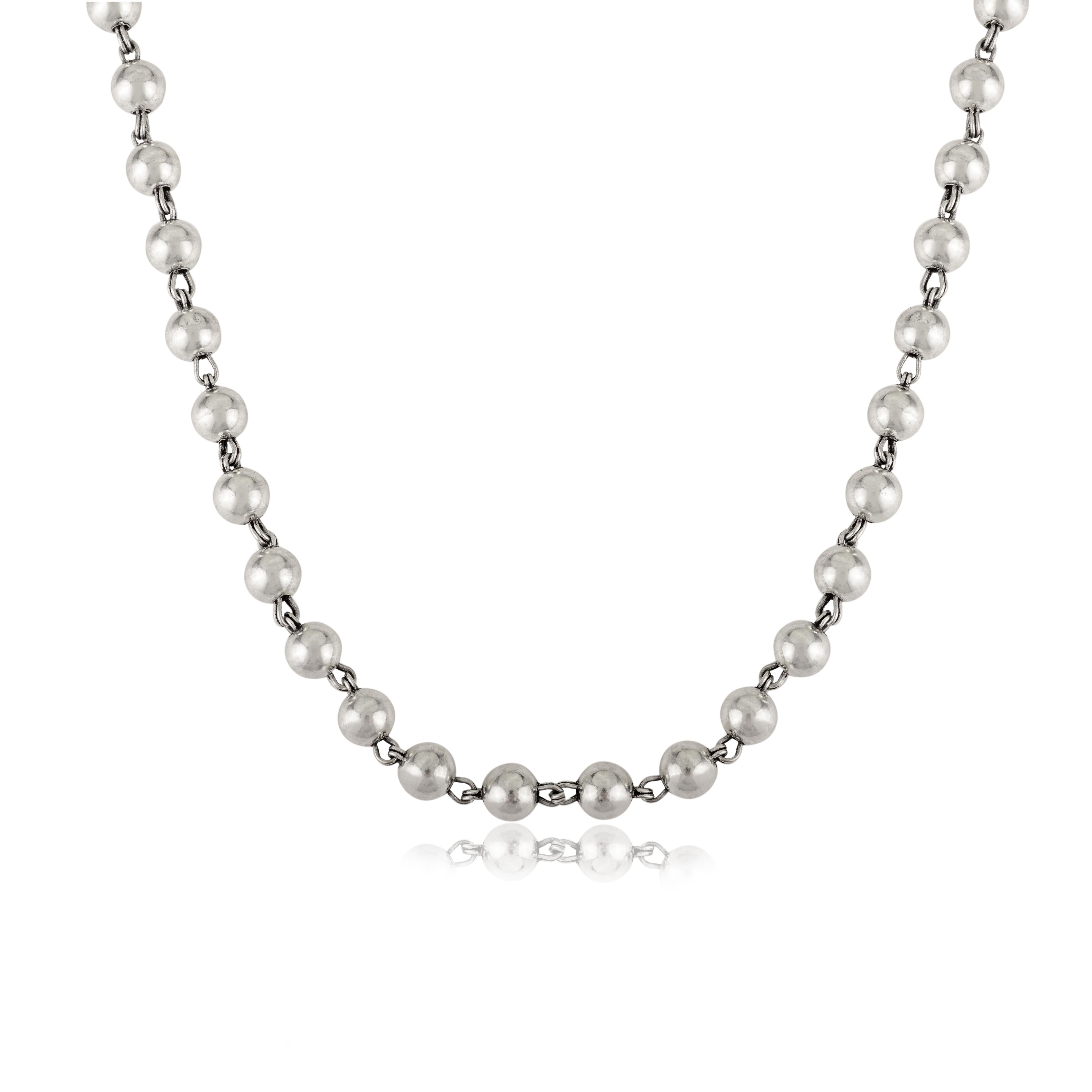 Silvorra Collar de cadena de bolas de inspiración vintage en joyería de plata de ley 925 en venta 1