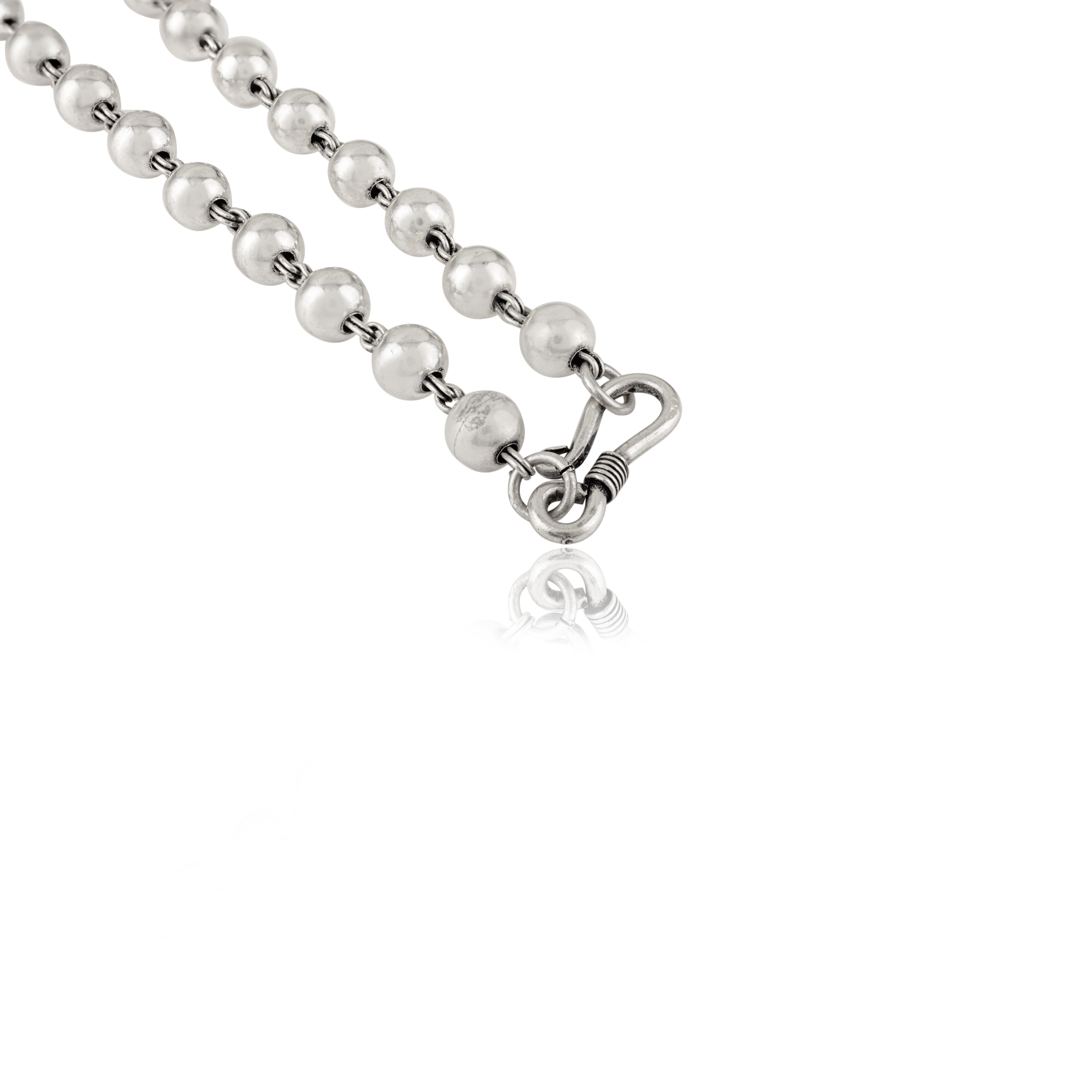 Silvorra Collar de cadena de bolas de inspiración vintage en joyería de plata de ley 925 en venta 3