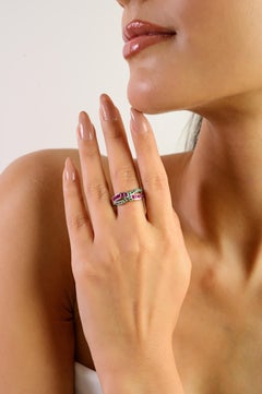 Silvorra Anello in argento con smeraldo e rubino incrociato per lei, ispirato al vintage