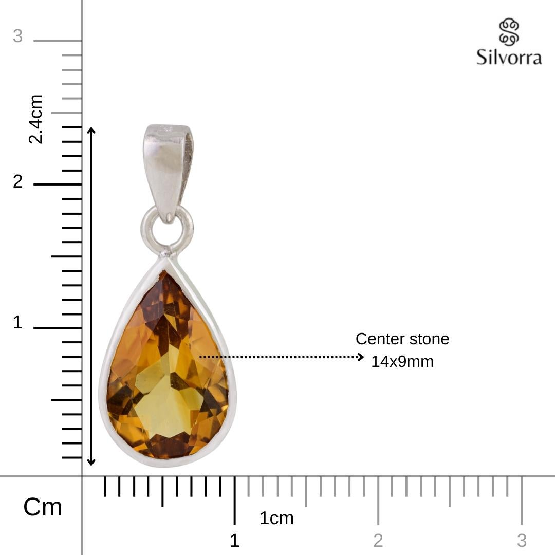 Silvorra Vintage Inspired Natural Citrine Teardrop Pendant in 925 Solid Silver For Sale 4