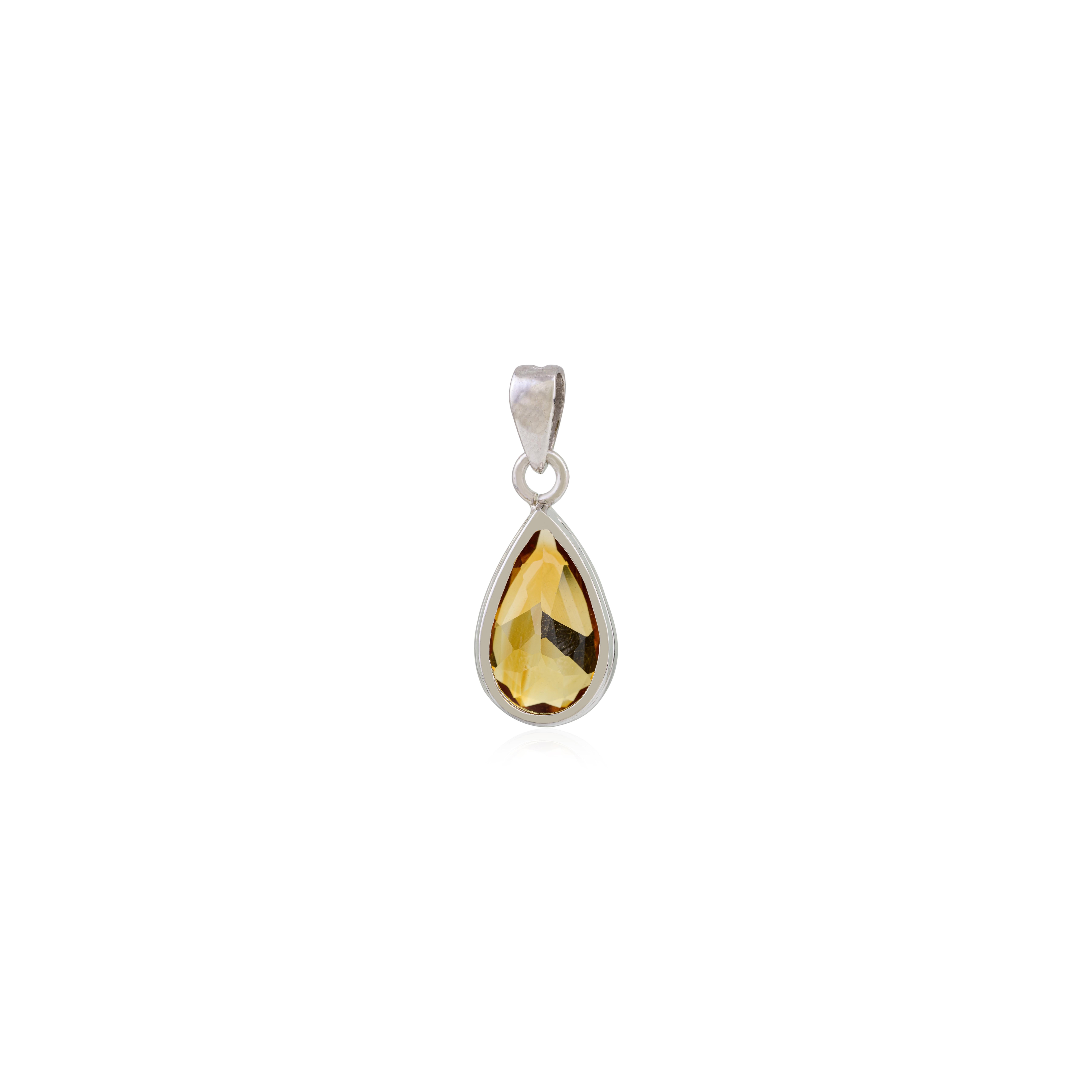 Silvorra Vintage Inspired Natural Citrine Teardrop Pendant in 925 Solid Silver For Sale 3