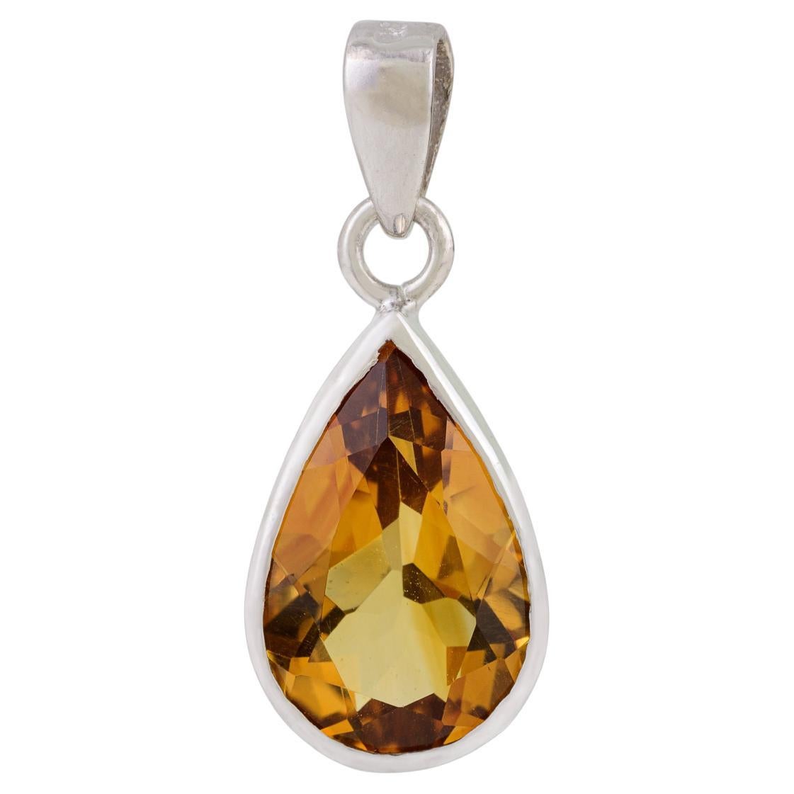 Silvorra Vintage Inspired Natural Citrine Teardrop Pendant in 925 Solid Silver For Sale