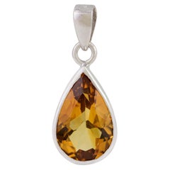 Silvorra Vintage Inspired Natural Citrine Teardrop Pendant in 925 Solid Silver