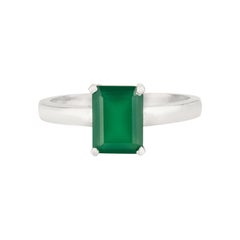 Silvorra Vintage Inspired Natural Emerald Solitaire Band Ring in 925 Silver