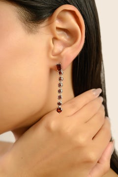 Silvorra Vintage Inspired Natural Garnet Long Drop 925 Sterling Silver Earrings