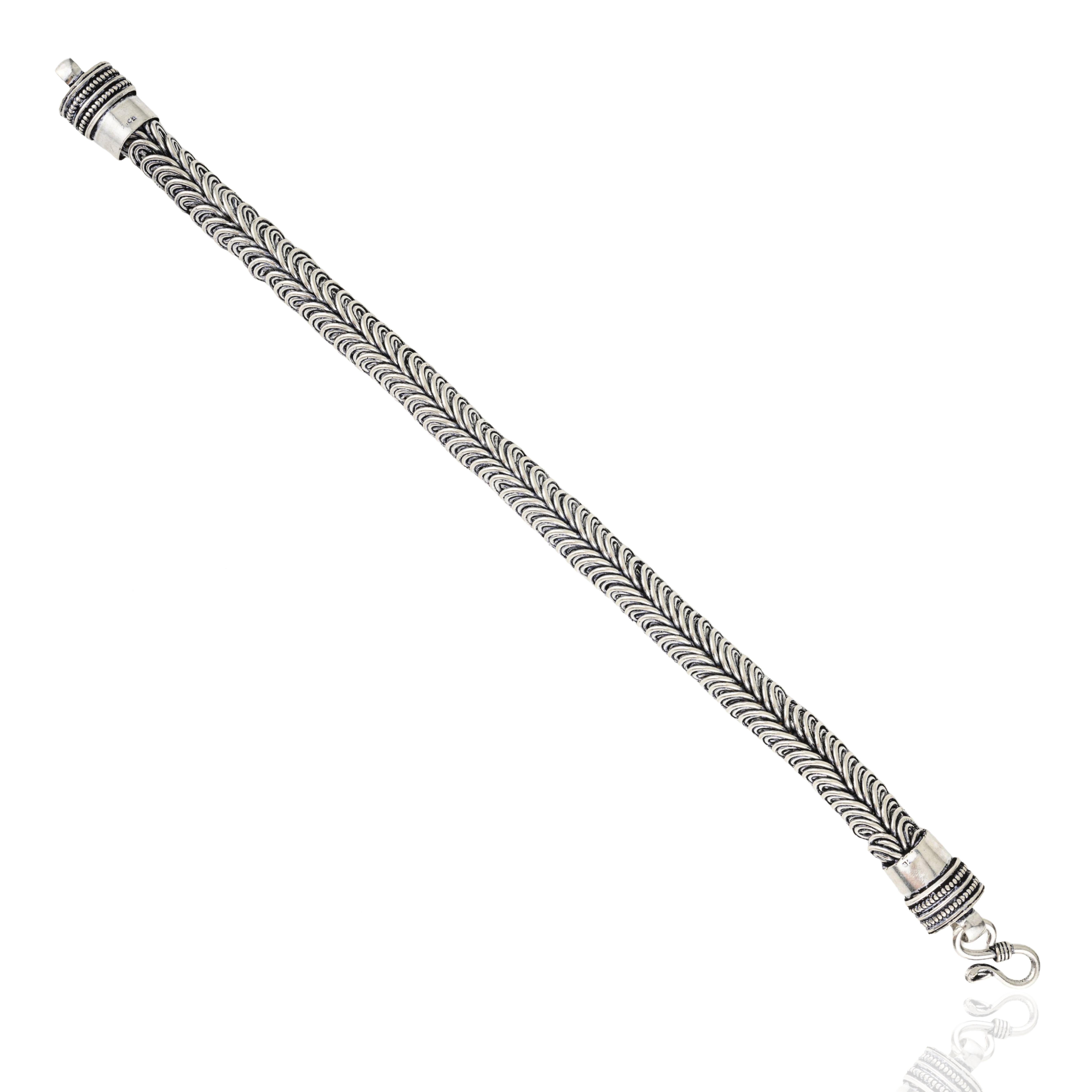 This 925 sterling silver bracelet is crafted from solid silver, ensuring durability and a beautiful shine. Weighing 60 grams, it measures 9.5 inches long, 0.36 inches wide, and 0.26 inches deep. Featuring a thick, braided twisted rope design with
