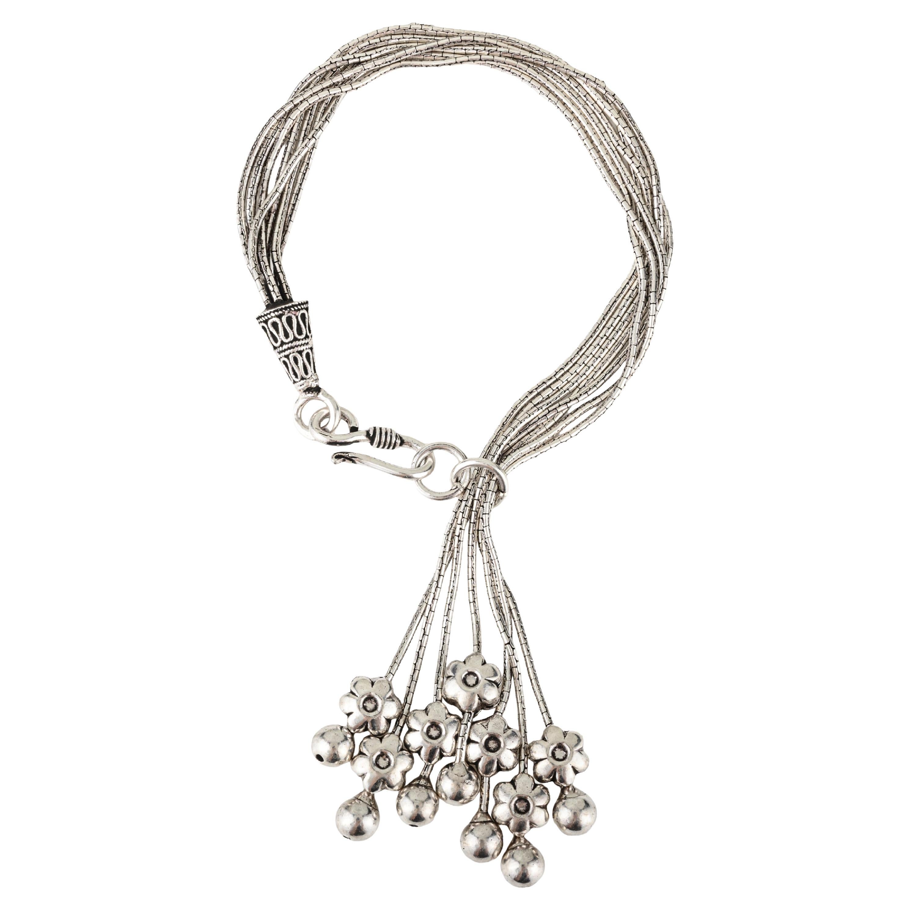 Collana Silvorra Vintage a più fili in argento 925 con charms floreali