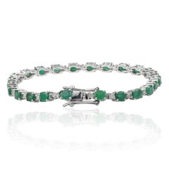 Silvorra Vintage Style Smaragd & Diamant 925 Silber Tennis-Armband in 7 Zoll