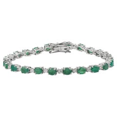 Silvorra Vintage Style Smaragd & Diamant 925 Silber Tennis-Armband in 7 Zoll