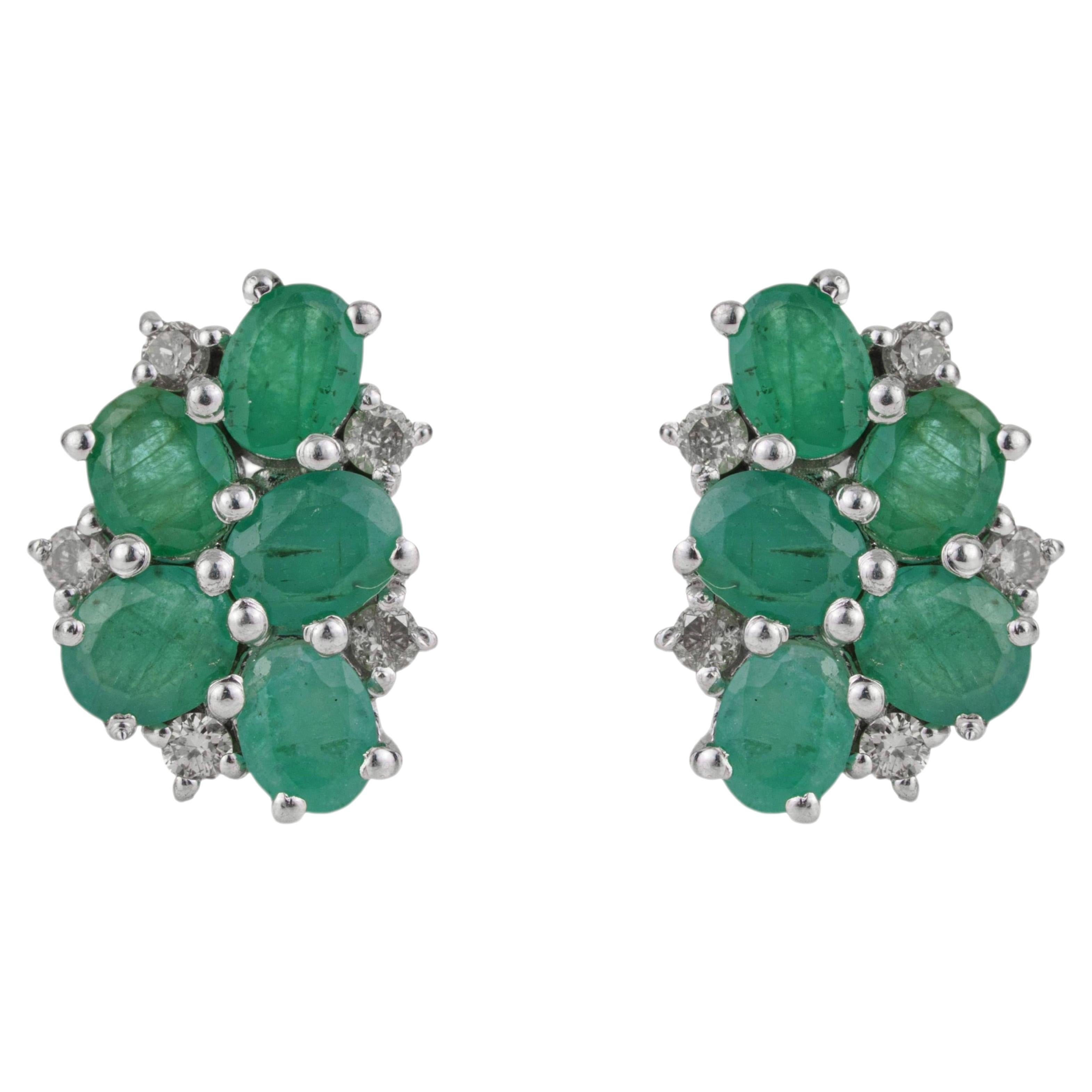 Silvorra Pendientes Esmeralda Ovalada y Racimo de Diamantes Estilo Vintage Plata 925