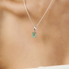Silvorra Vivid Green Emerald and Diamond Pendant in 925 Silver Fine Jewelry