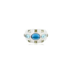 Silvorra White Enamel Boho 925 Silver Ring with Blue & Aqua Cubic Zirconia