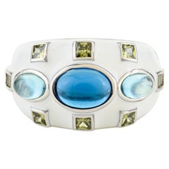 Anello Silvorra in argento 925 con smalto bianco e zirconia cubica blu e acqua