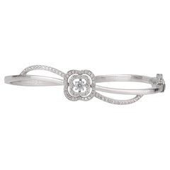 Silvorra White Zircon Floral Halo Hinged Bangle Bracelet in Solid Silver