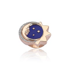 Sim and Roz 14K Gold Crescent Moon Lapis Lazuli Ring with Diamonds