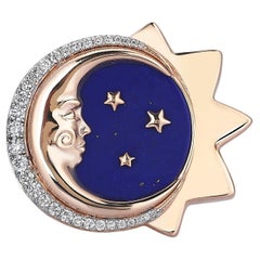 Sim and Roz 14K Gold Crescent Moon Lapis Lazuli Ring with Diamonds