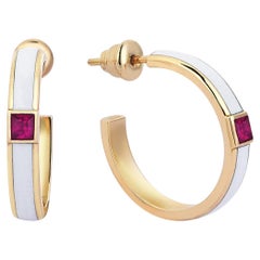 Sim and Roz 14K Gold Hoop Earrings with 0.29 Carats Princess Cut Ruby