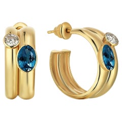 Sim and Roz 14K Gold Hoop Earrings with Topaz and Diamonds