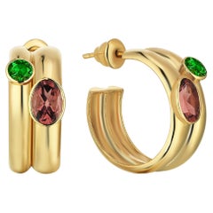Sim and Roz 14K Gold Hoop Earrings with Tourmaline, Diopside and Diamonds