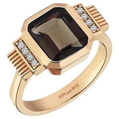 Sim and Roz 14K Gold Ring with Smoky Quartz and Diamonds