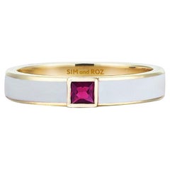 Sim and Roz 14K Gold White Enamel Ring with 0.16 Carat Princess Cut Ruby