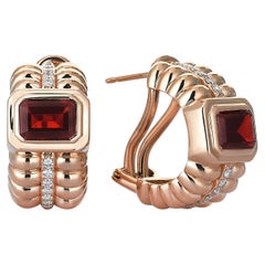 Sim and Roz 14K Rose Gold Earrings with Diamonds and Emerald Cut Garnet