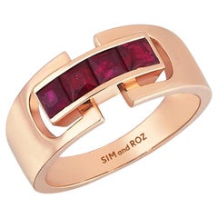 Sim and Roz 14K Rose Gold Ring with 0.79 Carats Princess Cut Rubies