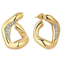 Sim and Roz 14K Yellow Gold Aysmmetrical Earrings with 0.53 Carats Diamonds