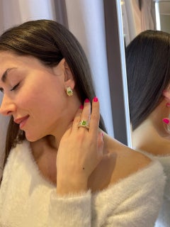 Sim and Roz 14K Yellow Gold Earrings with Diamonds and Emerald Cut Peridot