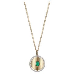 Sim and Roz 14K Yellow Gold Pendant Necklace with Oval Cut Emerald and Diamonds