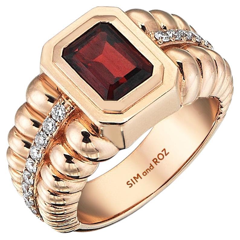 For Sale:  Sim and Roz 18k Rose Gold Ring with Diamonds and Emerald Cut Amethyst