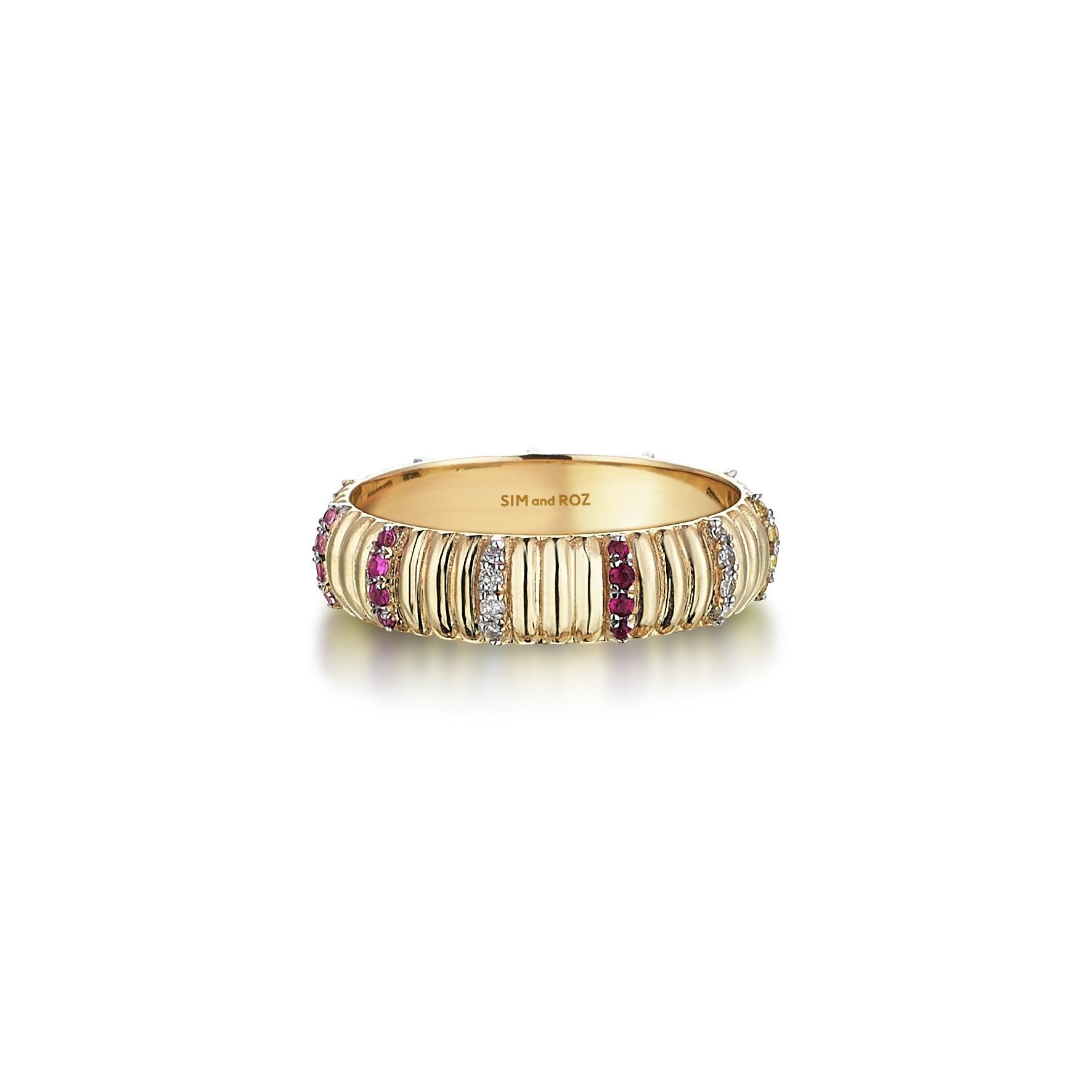 For Sale:  Sim and Roz 18K Yellow Gold Band Ring with Diamonds and Multicolor Sapphires 4