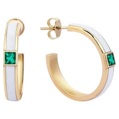 Sim and Roz Yellow Gold Hoops with 0.25 Carats Princess Cut Emeralds