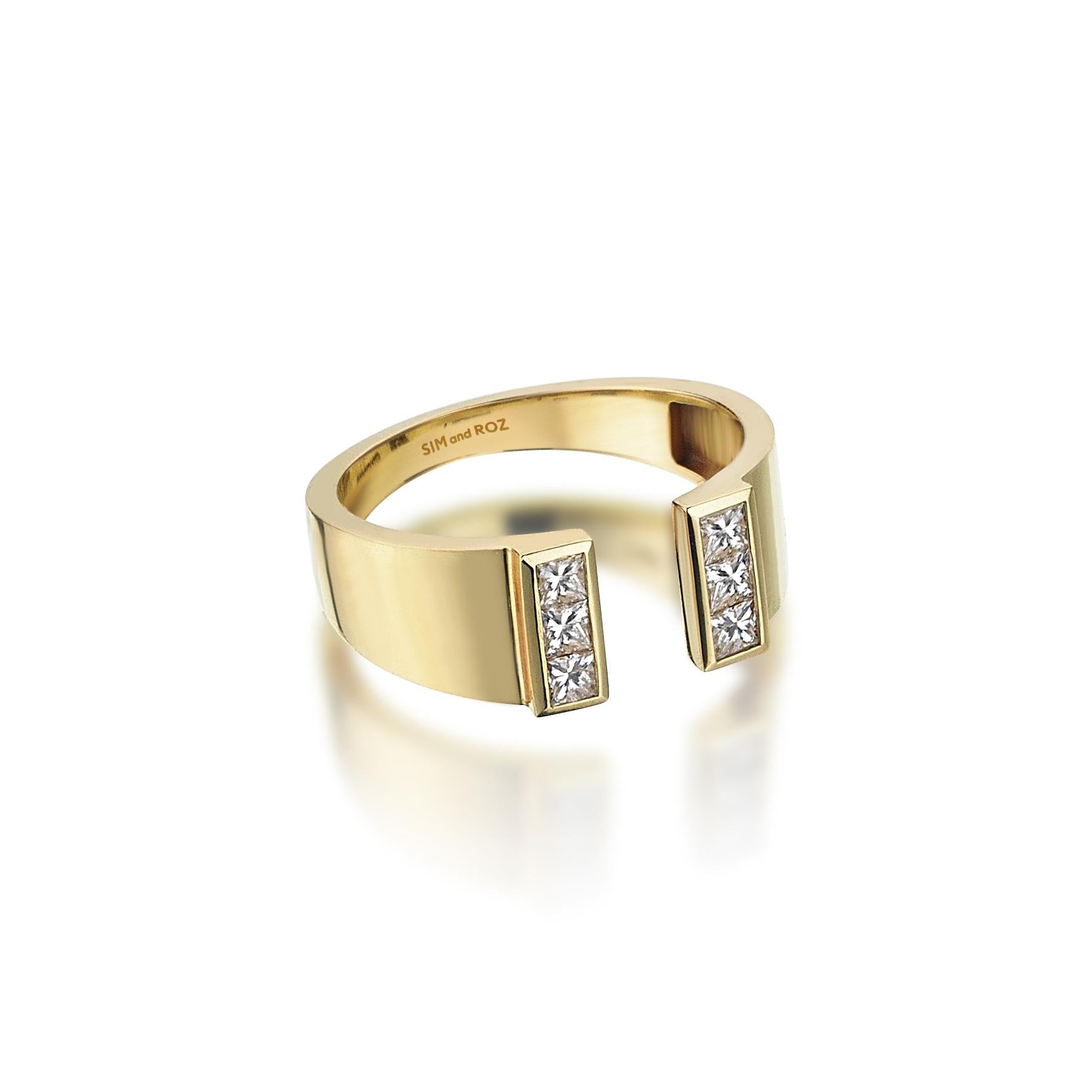 En vente :  Bague Sim and Roz en or jaune avec diamants taille princesse de 0,41 carat 2