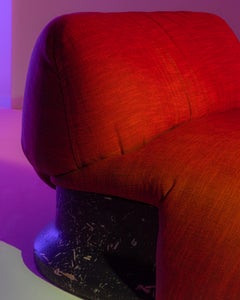 Sima Armchair by Andrea Steidl for Delvis Unlimited Red Fabric, Blue Resin Base