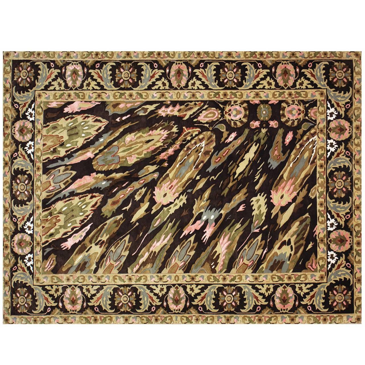 Hand Knotted Rug "Sima Pashtun" with Trompe-l'œil effect. 