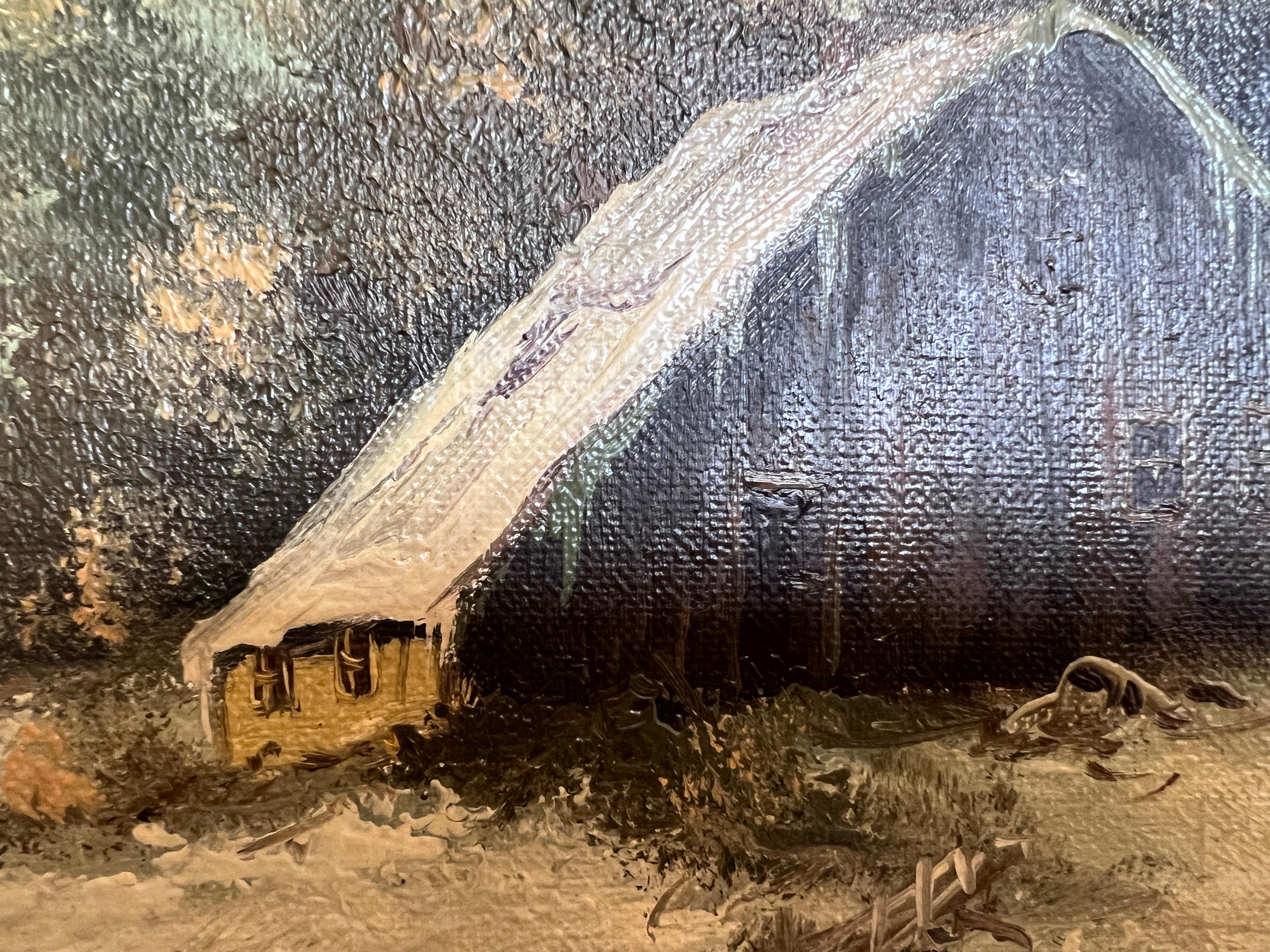 Großes niederländisches Vintage-Ölgemälde auf Leinwand, Simans, Landschaft, Blattgoldrahmen im Angebot 9