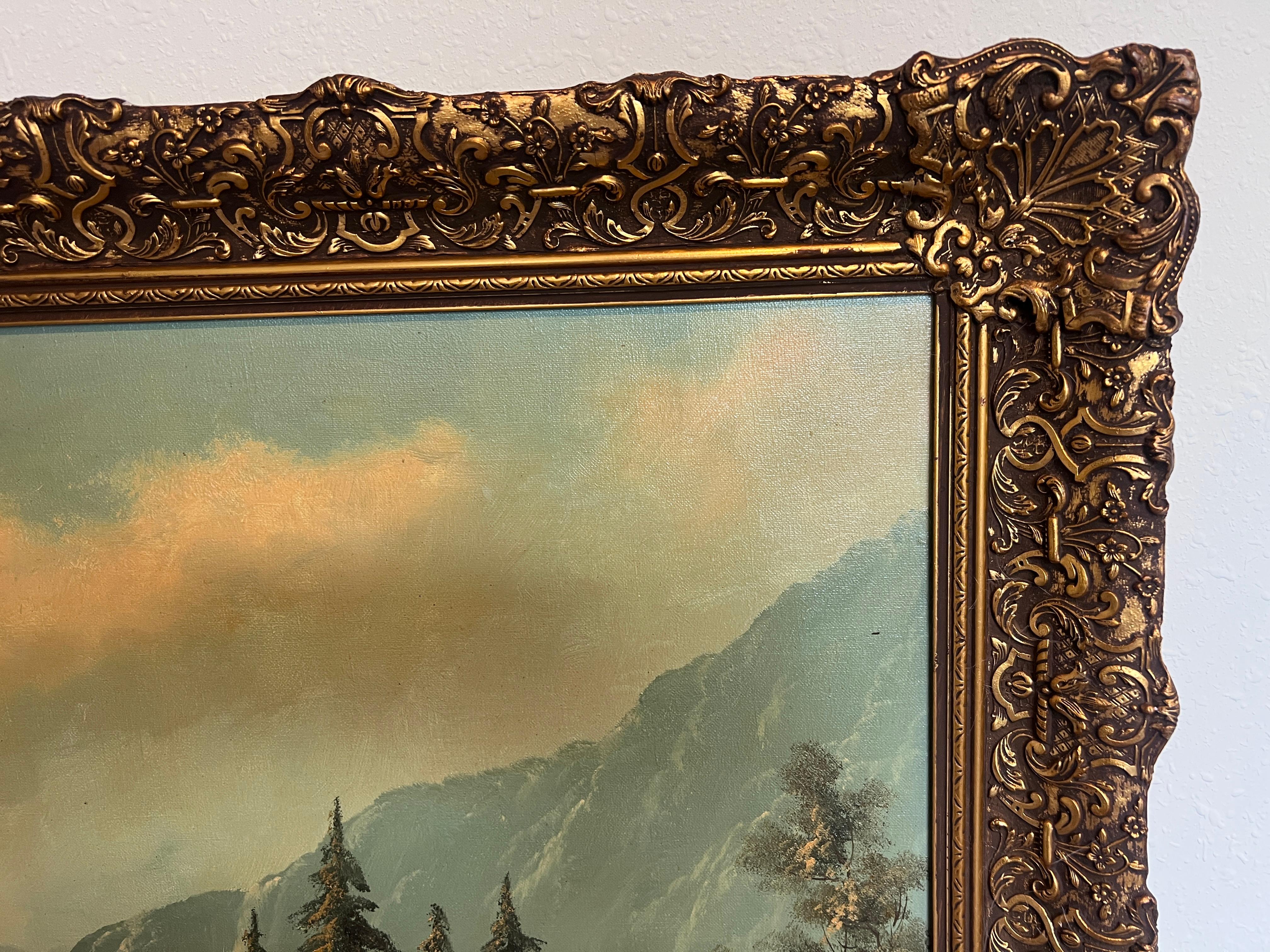 Großes niederländisches Vintage-Ölgemälde auf Leinwand, Simans, Landschaft, Blattgoldrahmen im Angebot 5
