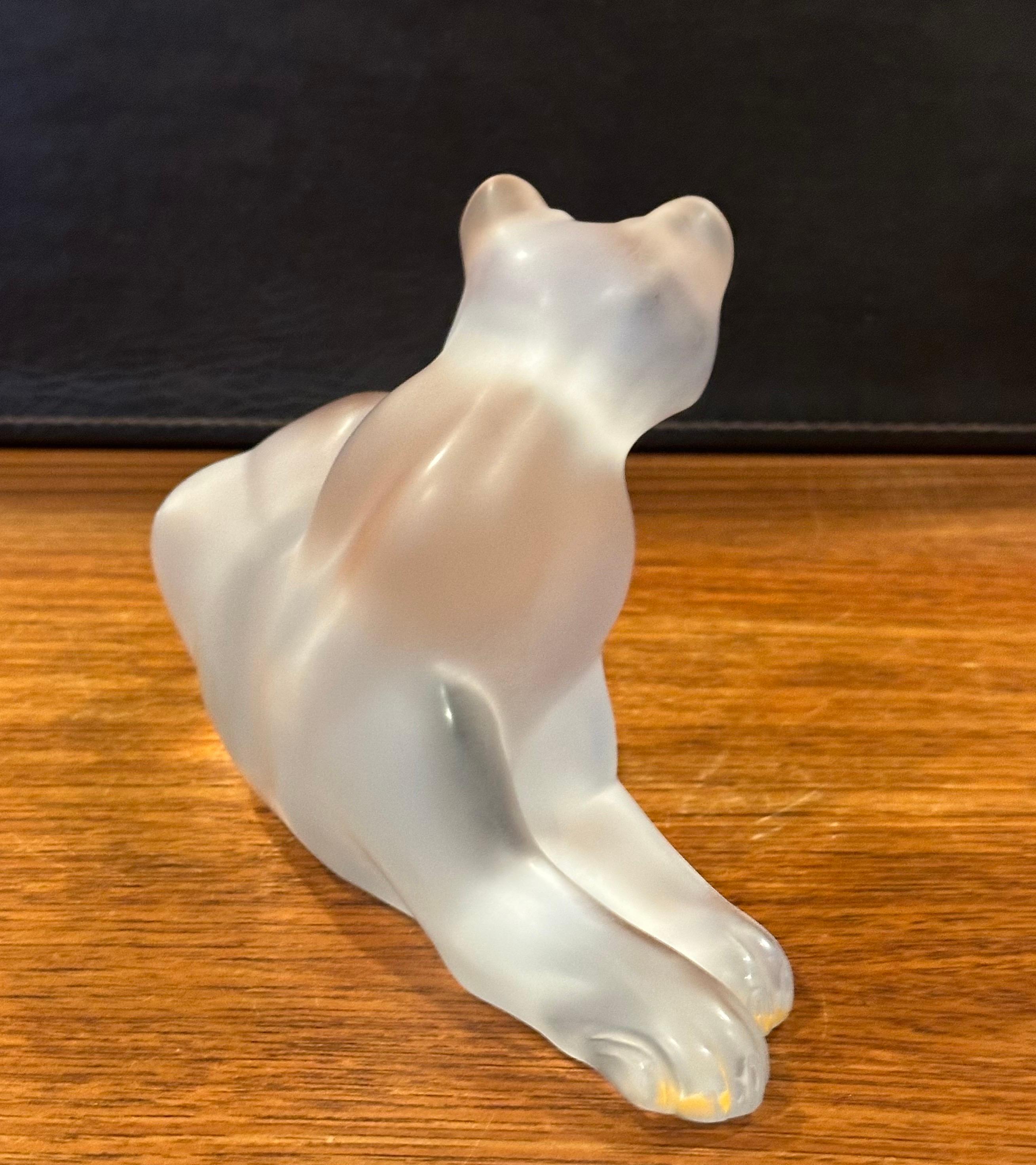 French Simba Lioness Sculpture in Frosted Crystal by Lalique of France For Sale