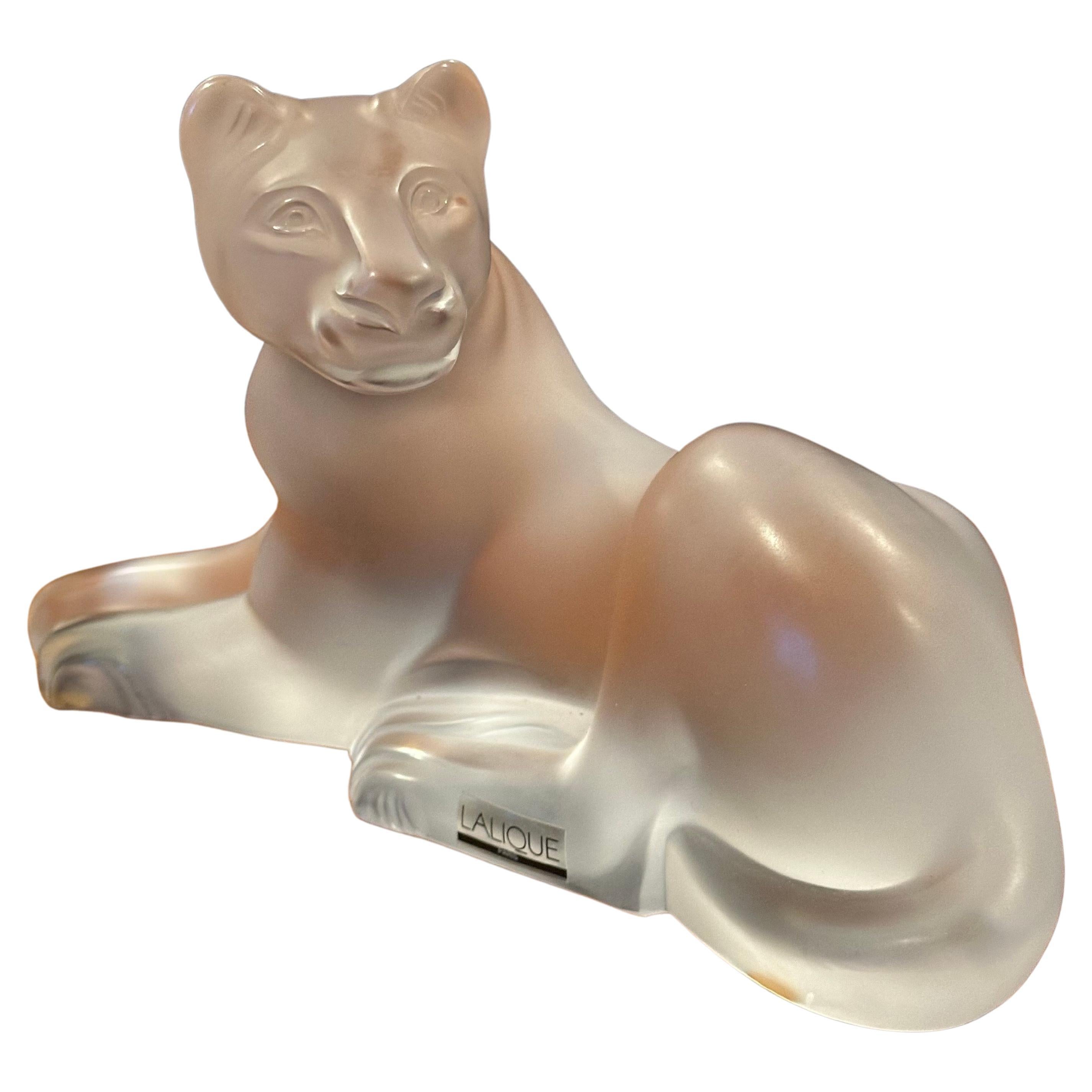 Simba Lioness Sculpture in Frosted Crystal by Lalique of France
