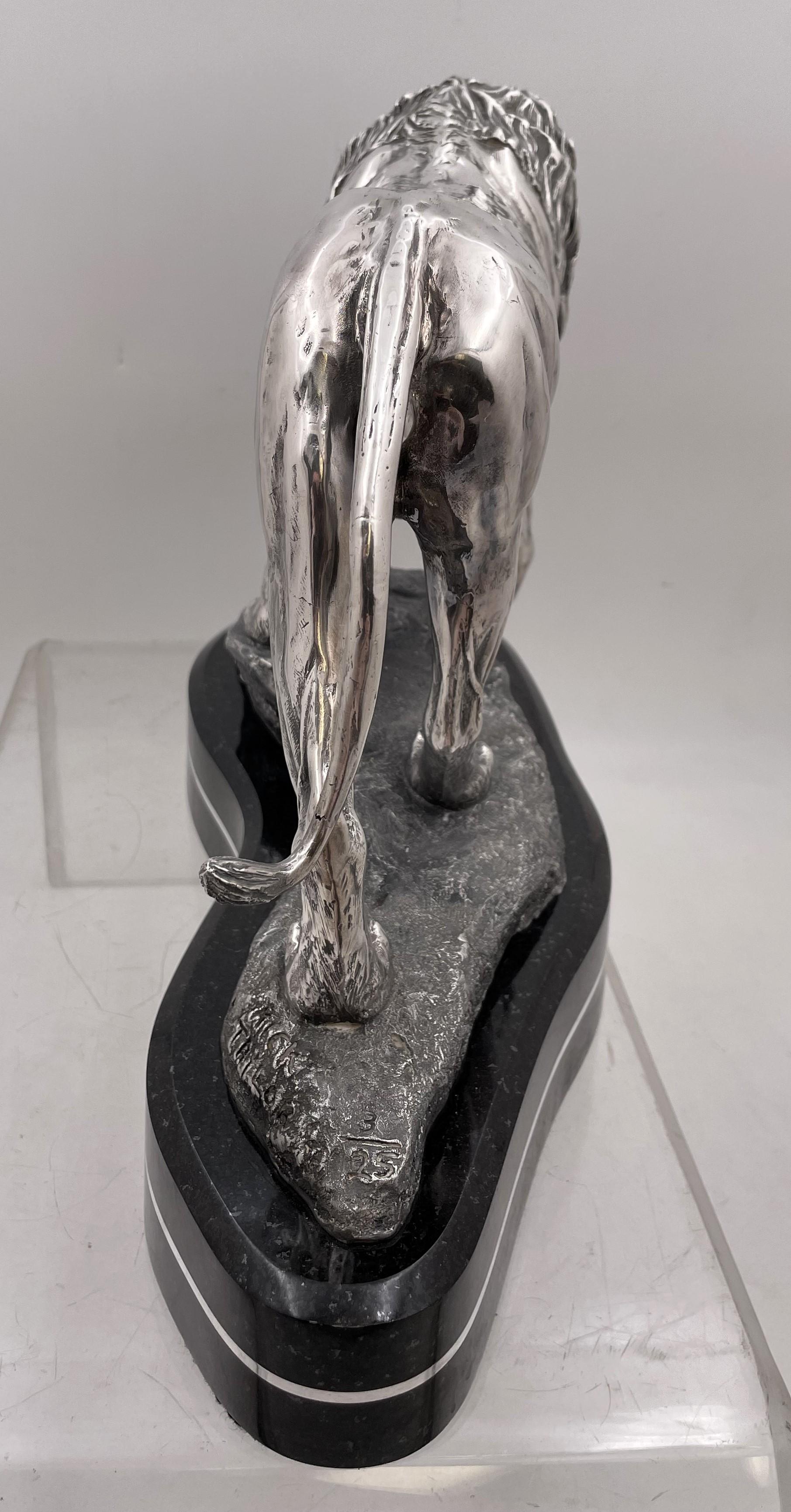 Simba Solid .999 Silver Large Realistic Sculpture of Lion by R. Taylor  In Good Condition For Sale In New York, NY